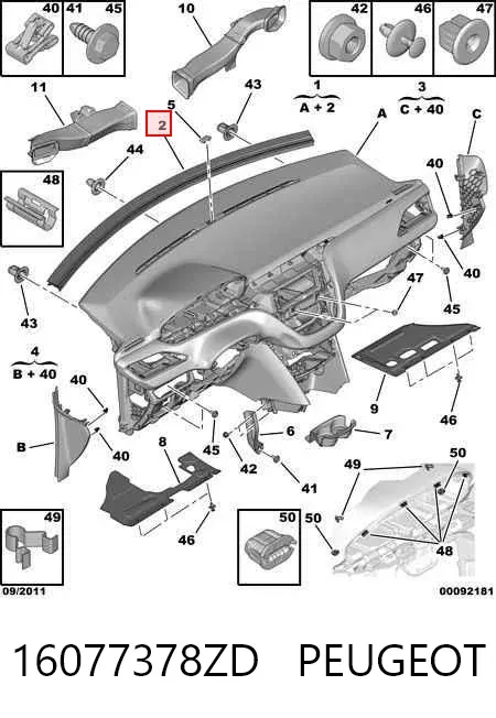 Painel de salão dianteira do "painel de instrumentos" 16077378ZD Peugeot/Citroen