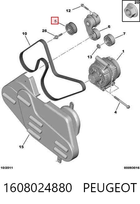 Rolo parasita da correia de transmissão 1608024880 Peugeot/Citroen