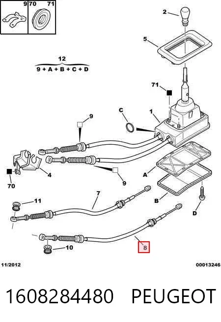 Cabo de mudança (de seleção de velocidade) 1608284480 Peugeot/Citroen