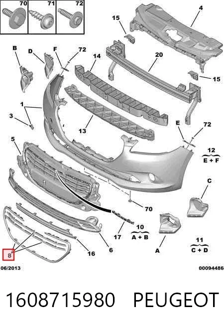 Moldura de grelha do radiador 1608715980 Peugeot/Citroen