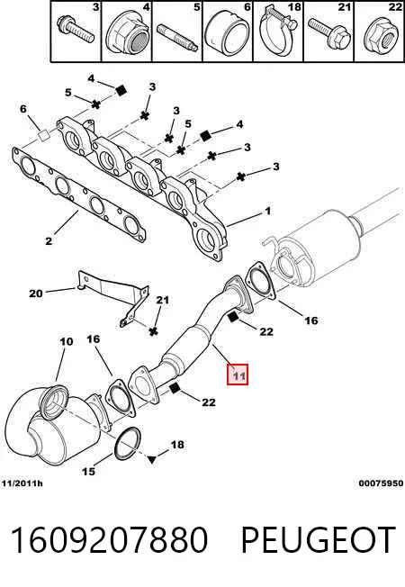 Tubo de escape, desde o catalisador até o silenciador 1609207880 Peugeot/Citroen