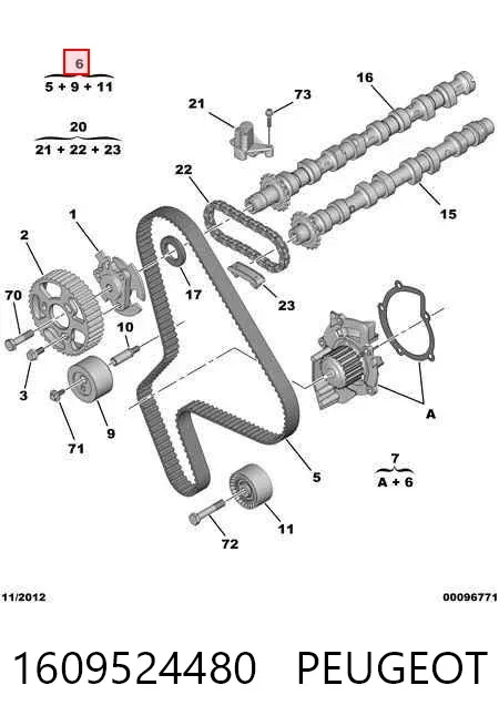 Correia do mecanismo de distribuição de gás, kit 1609524480 Peugeot/Citroen