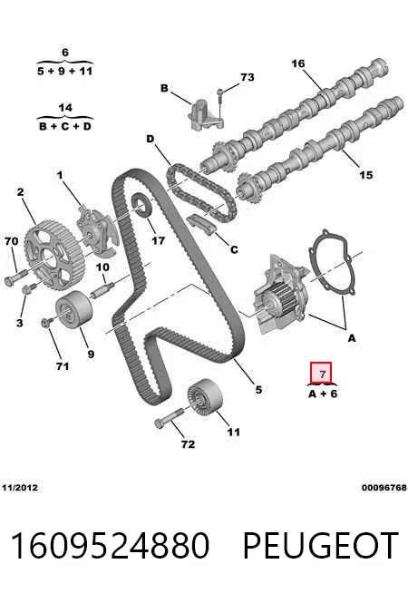 Correia do mecanismo de distribuição de gás, kit 1609524880 Peugeot/Citroen