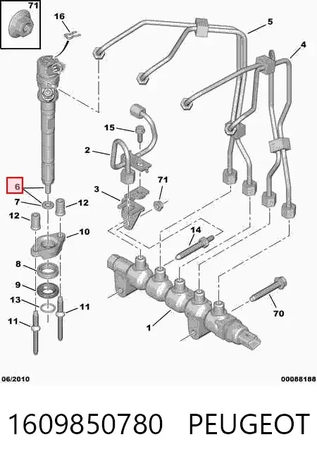Injetor de injeção de combustível 1609850780 Peugeot/Citroen