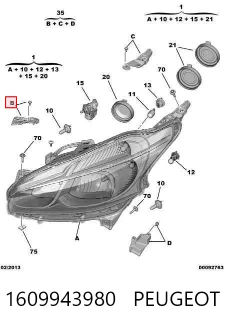 Consola (adaptador) de fixação da luz dianteira esquerda 1609943980 Peugeot/Citroen