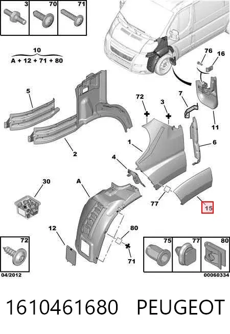 Expansor (placa sobreposta) de arco do pára-lama dianteiro direito 1610461680 Peugeot/Citroen