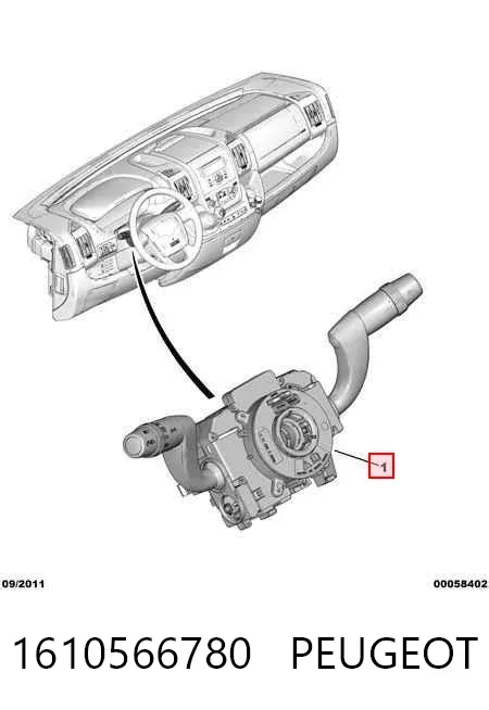 Comutador instalado na coluna da direção, montado 1610566780 Peugeot/Citroen