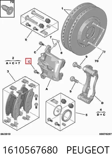 Braçadeira do freio de suporte dianteiro 1610567680 Peugeot/Citroen