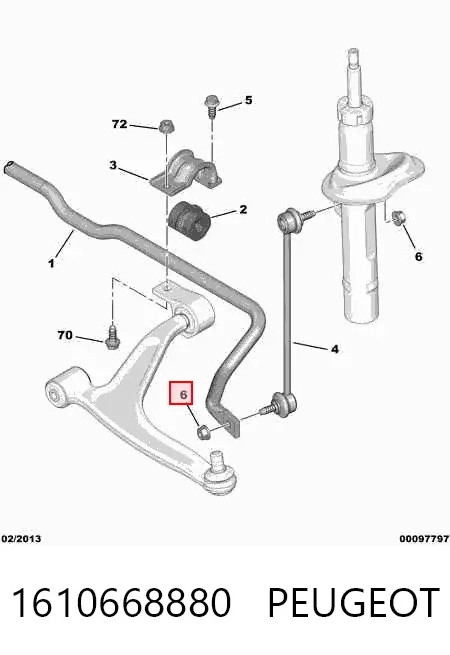 Porca de suporte dianteiro de estabilizador 1610668880 Peugeot/Citroen