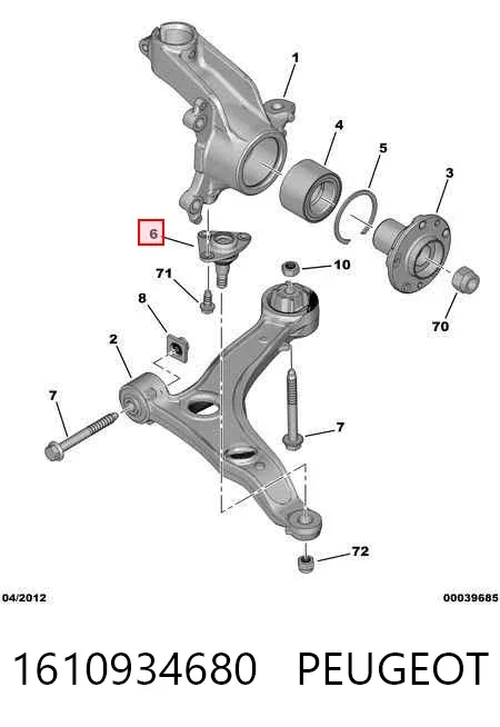 Suporte de esfera inferior 1610934680 Peugeot/Citroen