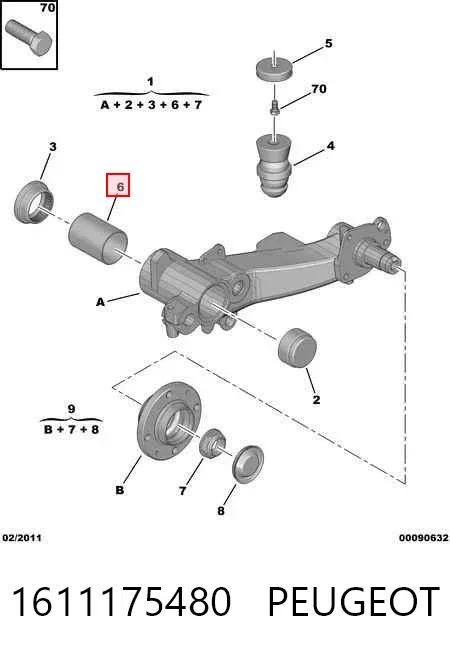 Bloco silencioso do braço oscilante inferior traseiro longitudinal 1611175480 Peugeot/Citroen