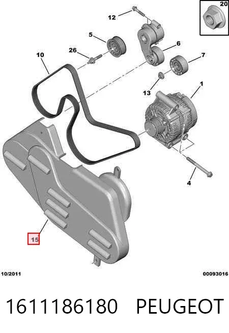 Proteção da correia de transmissão 1611186180 Peugeot/Citroen