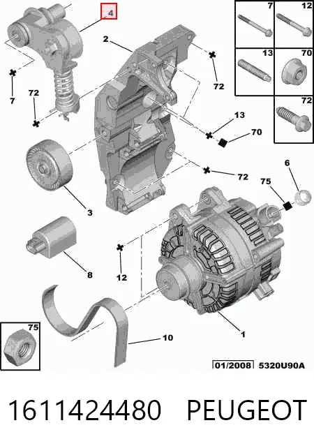 Reguladora de tensão da correia de transmissão 1611424480 Peugeot/Citroen