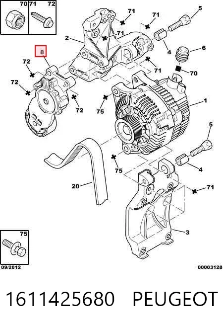 Reguladora de tensão da correia de transmissão 1611425680 Peugeot/Citroen