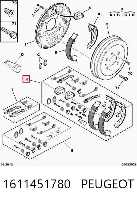 Sapatas do freio traseiras de tambor 1611451780 Peugeot/Citroen