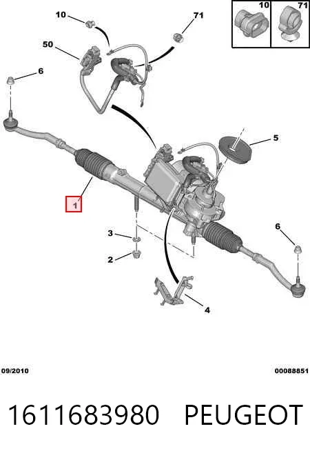Cremalheira da direção 1611683980 Peugeot/Citroen