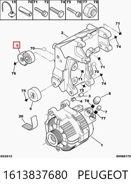 Reguladora de tensão da correia de transmissão 1613837680 Peugeot/Citroen