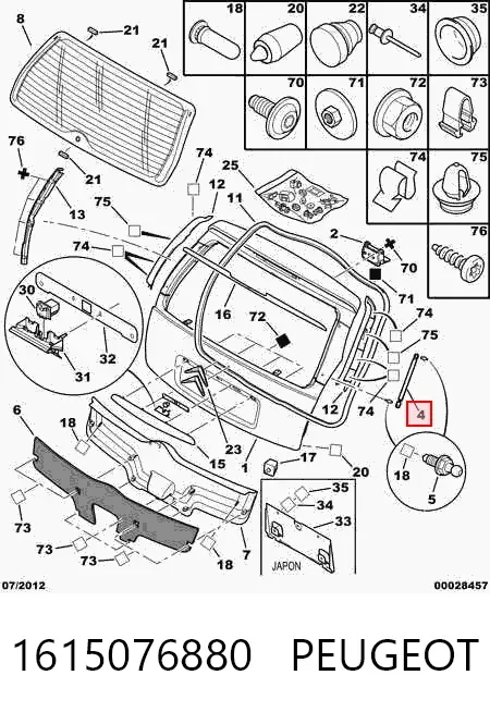 Amortecedor de tampa de porta-malas (de 3ª/5ª porta traseira) 1615076880 Peugeot/Citroen