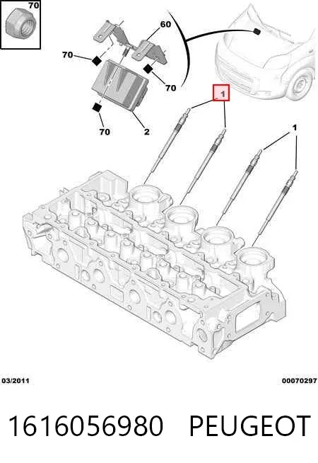 Vela de incandescência 1616056980 Peugeot/Citroen