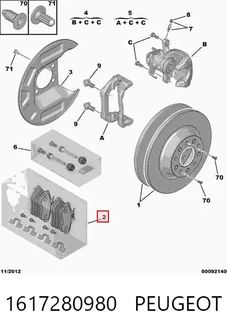 Sapatas do freio traseiras de disco 1617280980 Peugeot/Citroen