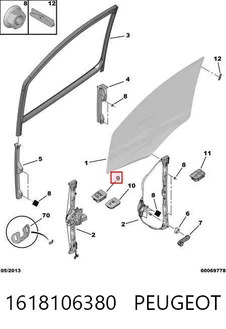 Unidade de botões dianteira esquerda de controlo de elevador de vidro 1618106380 Peugeot/Citroen
