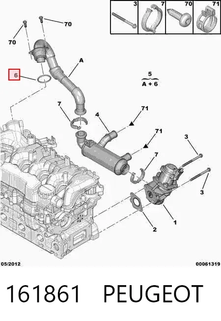 Cano derivado do sistema de recirculação dos gases de escape EGR 161861 Peugeot/Citroen
