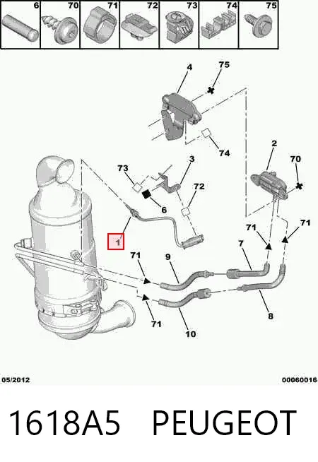 Sensor de temperatura dos gases de escape (GE), de filtro de partículas diesel 1618A5 Peugeot/Citroen