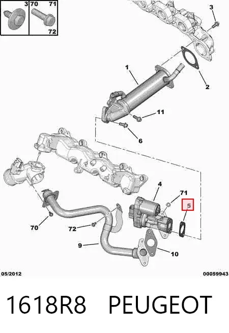 Vedante de válvula EGR de recirculação 1618R8 Peugeot/Citroen