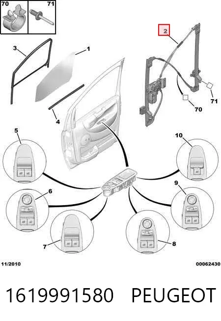 Mecanismo de acionamento de vidro da porta dianteira esquerda 1619991580 Peugeot/Citroen