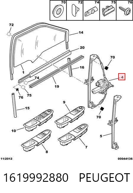 Mecanismo de acionamento de vidro da porta dianteira esquerda 1619992880 Peugeot/Citroen