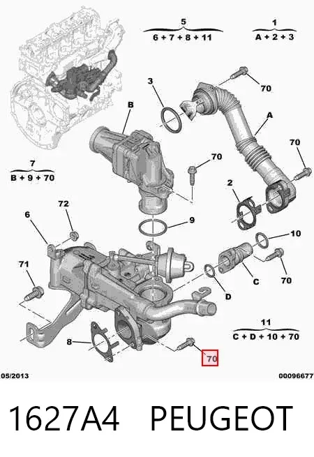 Tubo de ligação do radiador EGR 1627A4 Peugeot/Citroen