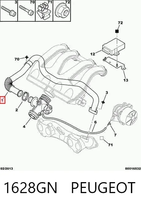 Cano derivado do sistema de recirculação dos gases de escape EGR 1628GN Peugeot/Citroen