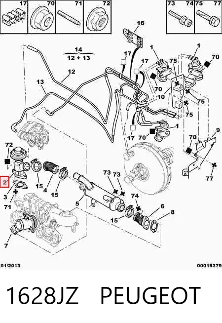 Válvula EGR de recirculação dos gases 1628JZ Peugeot/Citroen