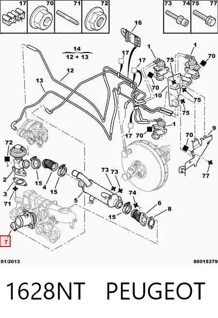 Cano derivado de ar, da válvula de borboleta 1628NT Peugeot/Citroen