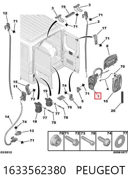 Fecho da porta traseira direita batente 1633562380 Peugeot/Citroen