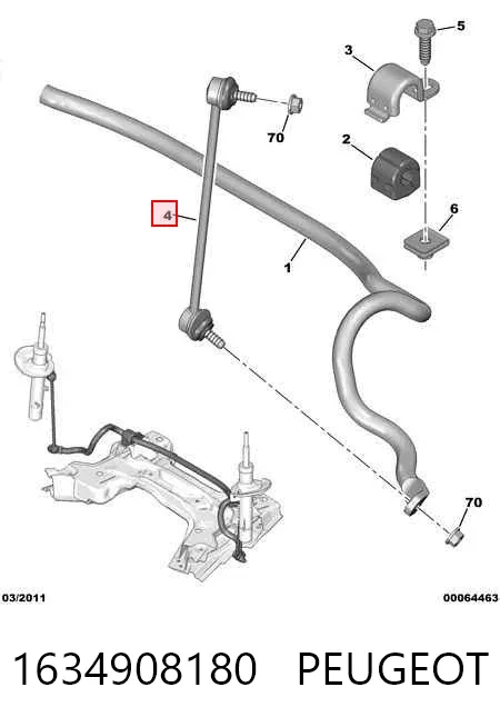 Montante esquerdo de estabilizador dianteiro 1634908180 Peugeot/Citroen