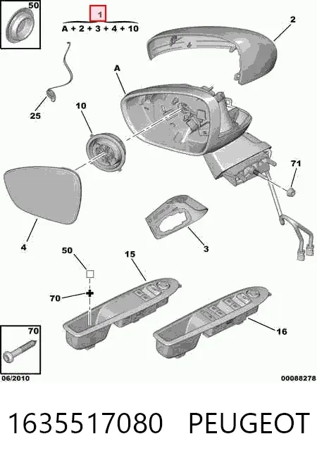 Espelho de retrovisão esquerdo 1635517080 Peugeot/Citroen