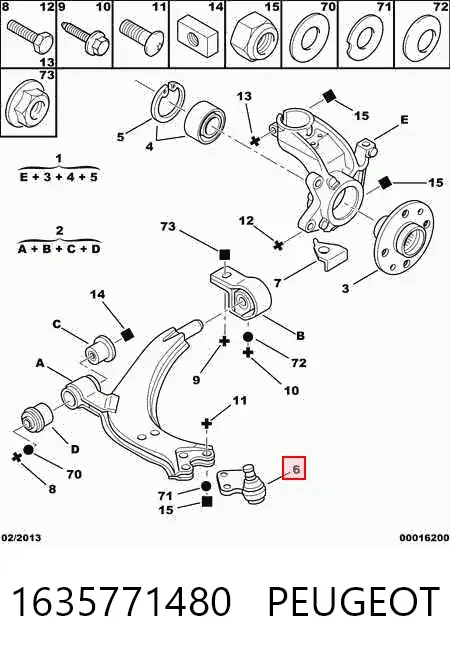 Suporte de esfera inferior 1635771480 Peugeot/Citroen