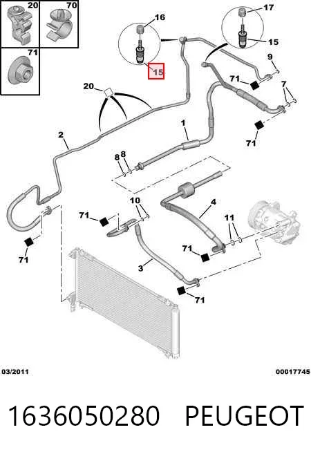 Válvula de reabastecimento de aparelho de ar condicionado 1636050280 Peugeot/Citroen