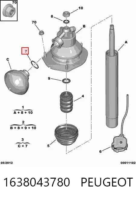 Acumulador hidráulico dianteiro do sistema de amortecimento 1638043780 Peugeot/Citroen