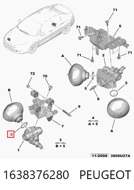Acumulador hidráulico traseiro do sistema de amortecimento 1638376280 Peugeot/Citroen