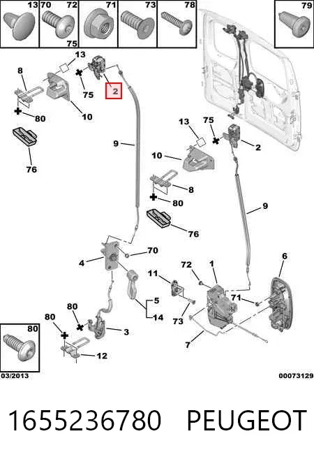 Fecho superior da porta traseira esquerda batente 1655236780 Peugeot/Citroen