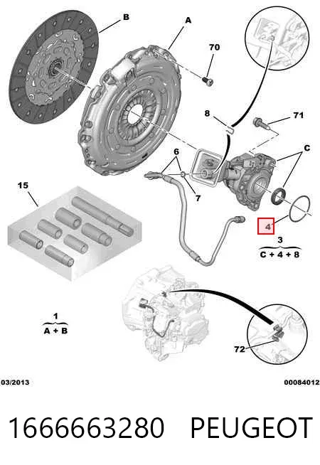 Cilindro de trabalho de embraiagem montado com rolamento de desengate 1666663280 Peugeot/Citroen