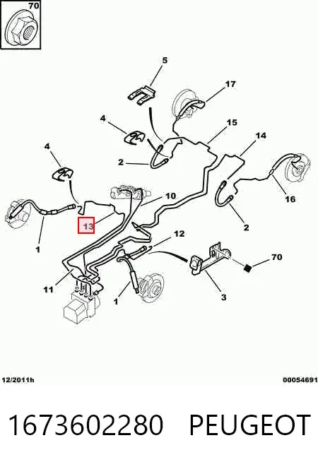 Tubo dianteiro direito do freio 1673602280 Peugeot/Citroen