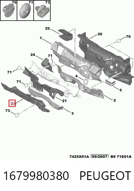 Isolamento contra o ruído do painel de motores 1679980380 Peugeot/Citroen