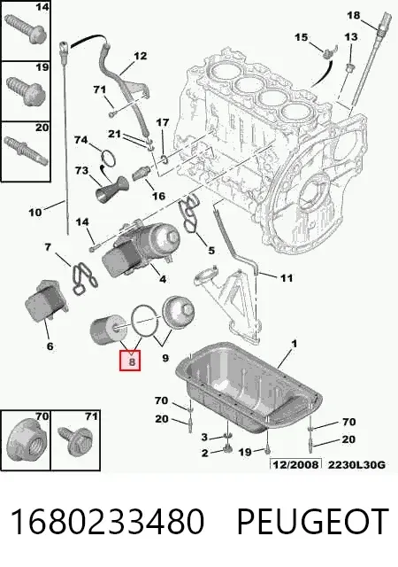Filtro de óleo 1680233480 Peugeot/Citroen
