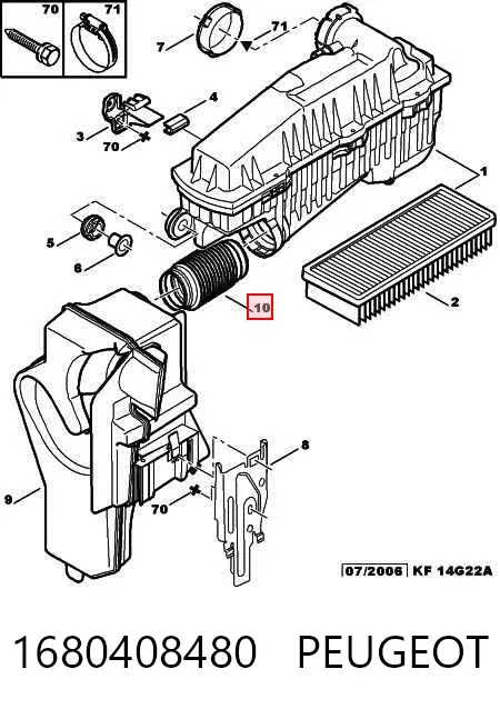Cano derivado de ar, entrada de filtro de ar 1680408480 Peugeot/Citroen