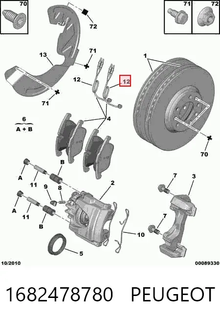 Sensor dianteiro de desgaste das sapatas do freio 1682478780 Peugeot/Citroen