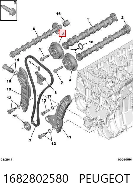 Engrenagem de cadeia de roda dentada da árvore distribuidora de admissão de motor 1682802580 Peugeot/Citroen
