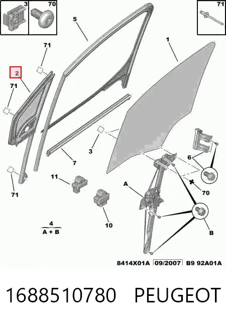 Vidro de janelo da porta dianteira direita 1688510780 Peugeot/Citroen